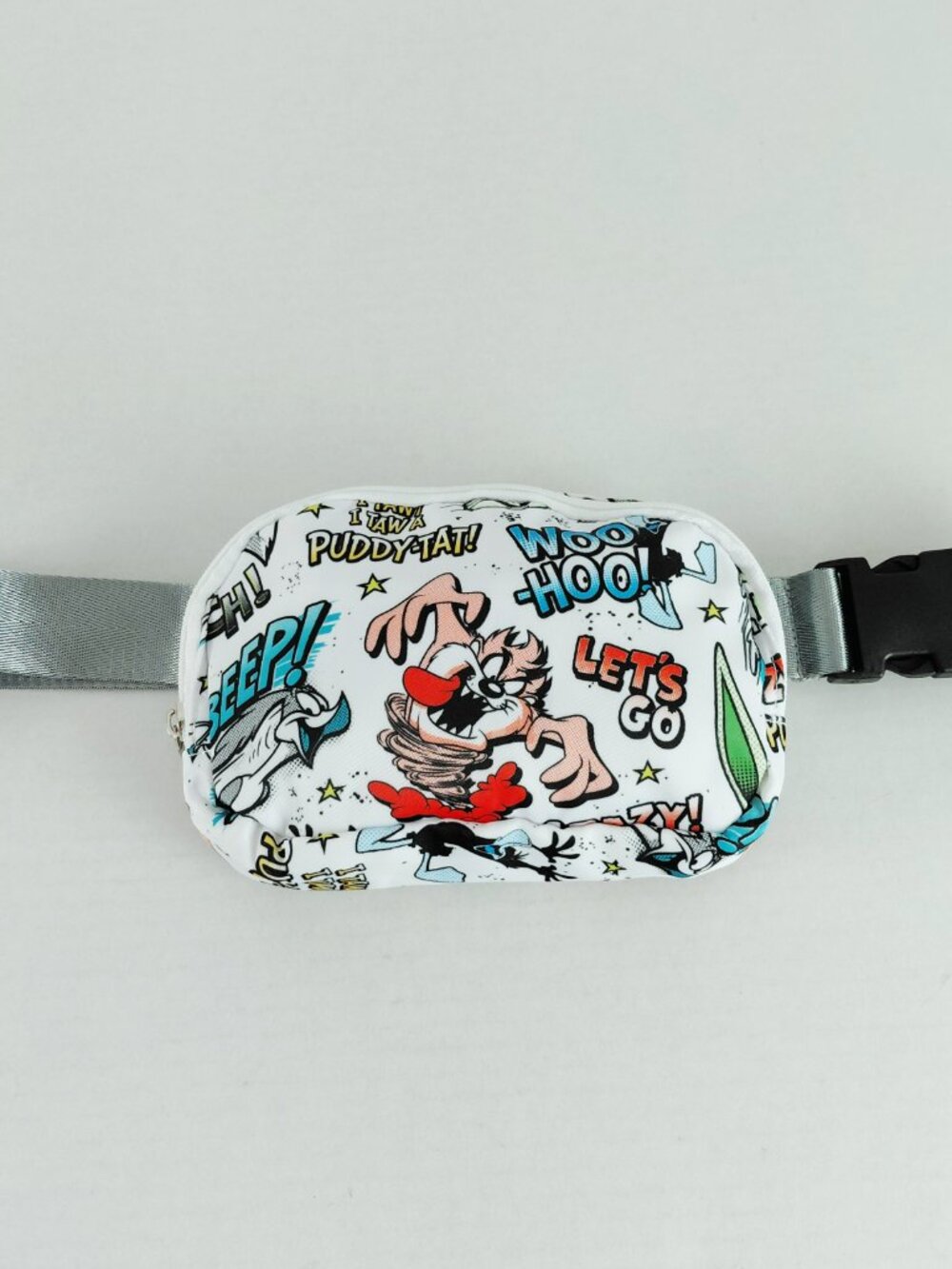 Looney Tunes Belt Bag Fanny Pack 8" x 6" White Nylon Adjustable Waist Pockets #3
